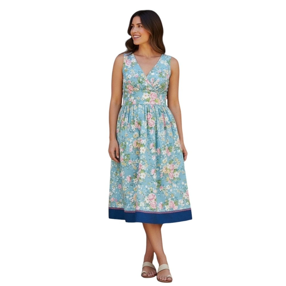Matilda Jane Light Teal Floral Dress With Smocked Back - Picture 2 of 5